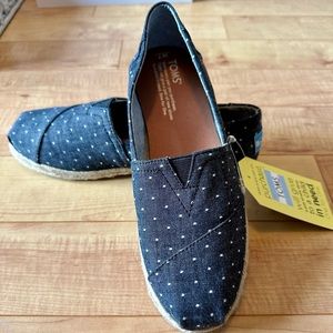 NEW Toms Women's 7 Classic Black Dot Chambray Rope Sole Canvas Shoes